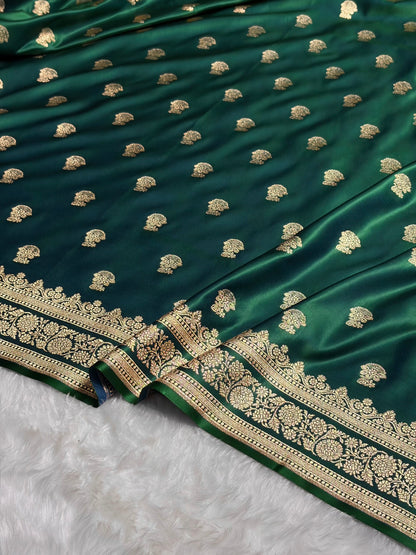Cross Green Booti Pattern Satin Katan Silk Saree SK49