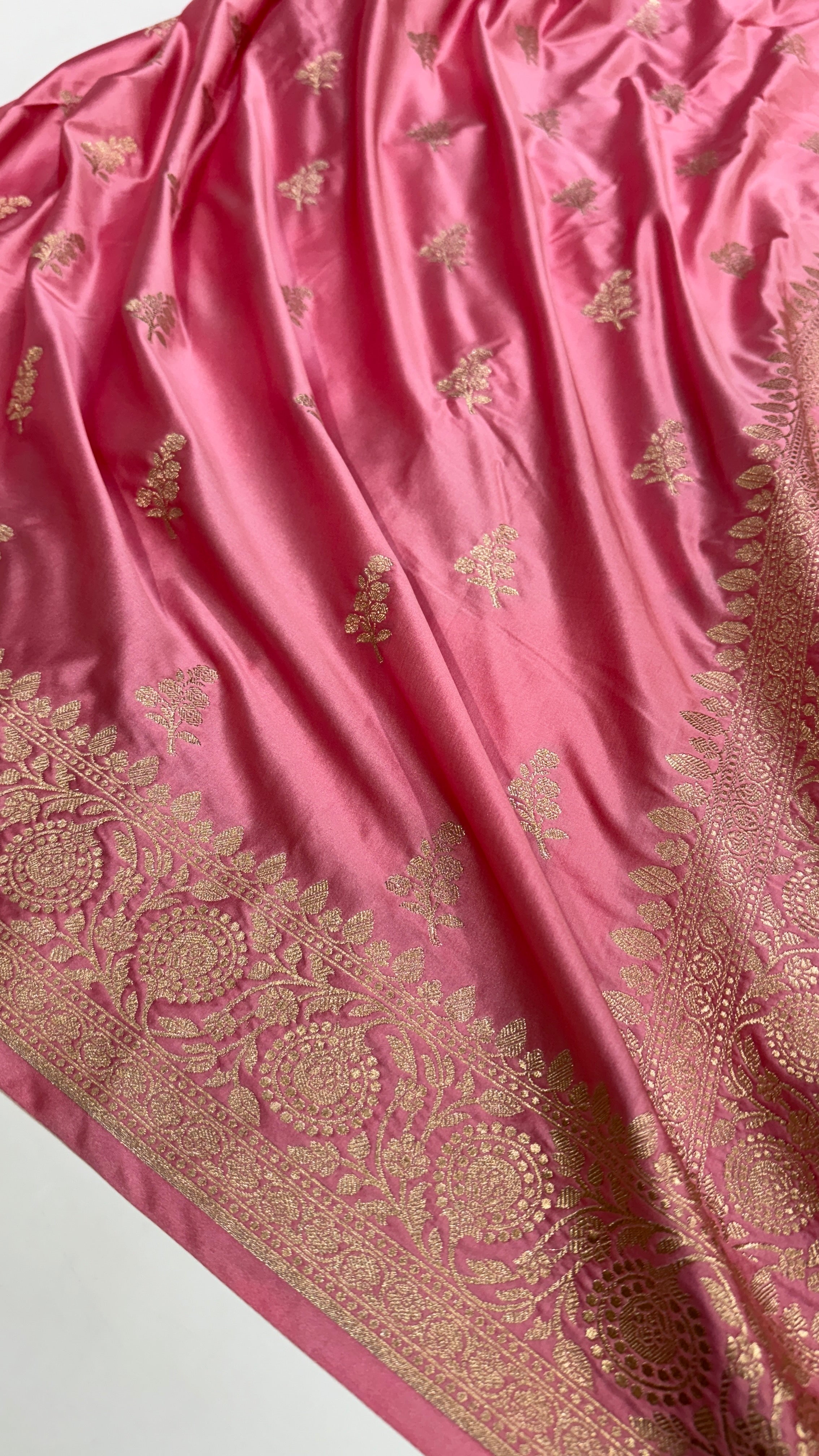 Blush pink Floral Leaf Mashru Silk Saree