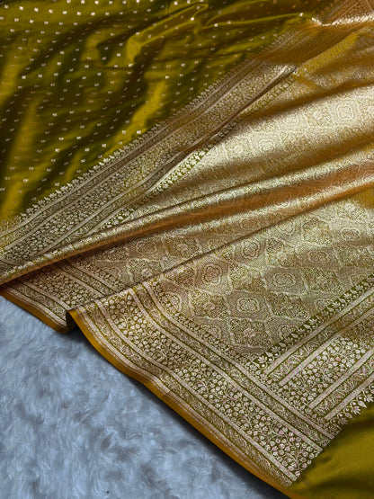 Banarasi Satin Katan Saree in Liril Mehendi Shades SK88