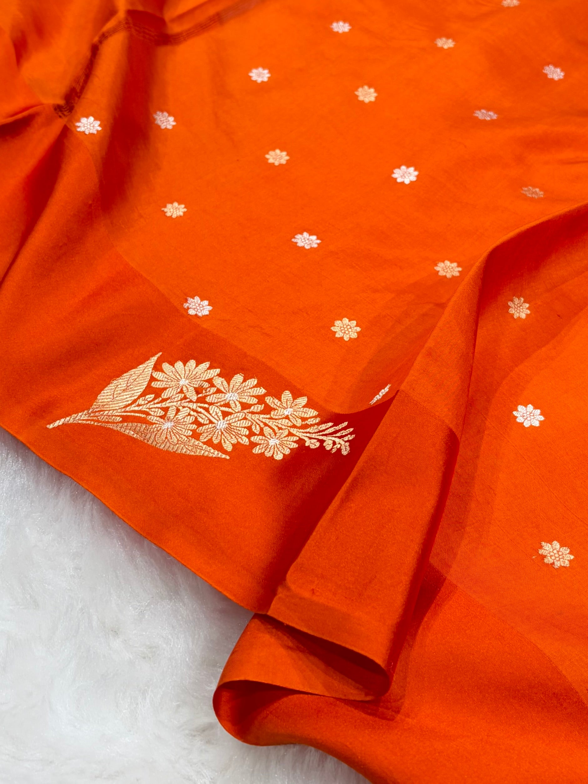 Banarasi Orange Shades Meena Boota Handwoven Pure Katan Paper Silk RM-73