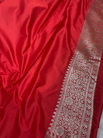 Royal Red Shades floral Booti Mashru Silk Saree