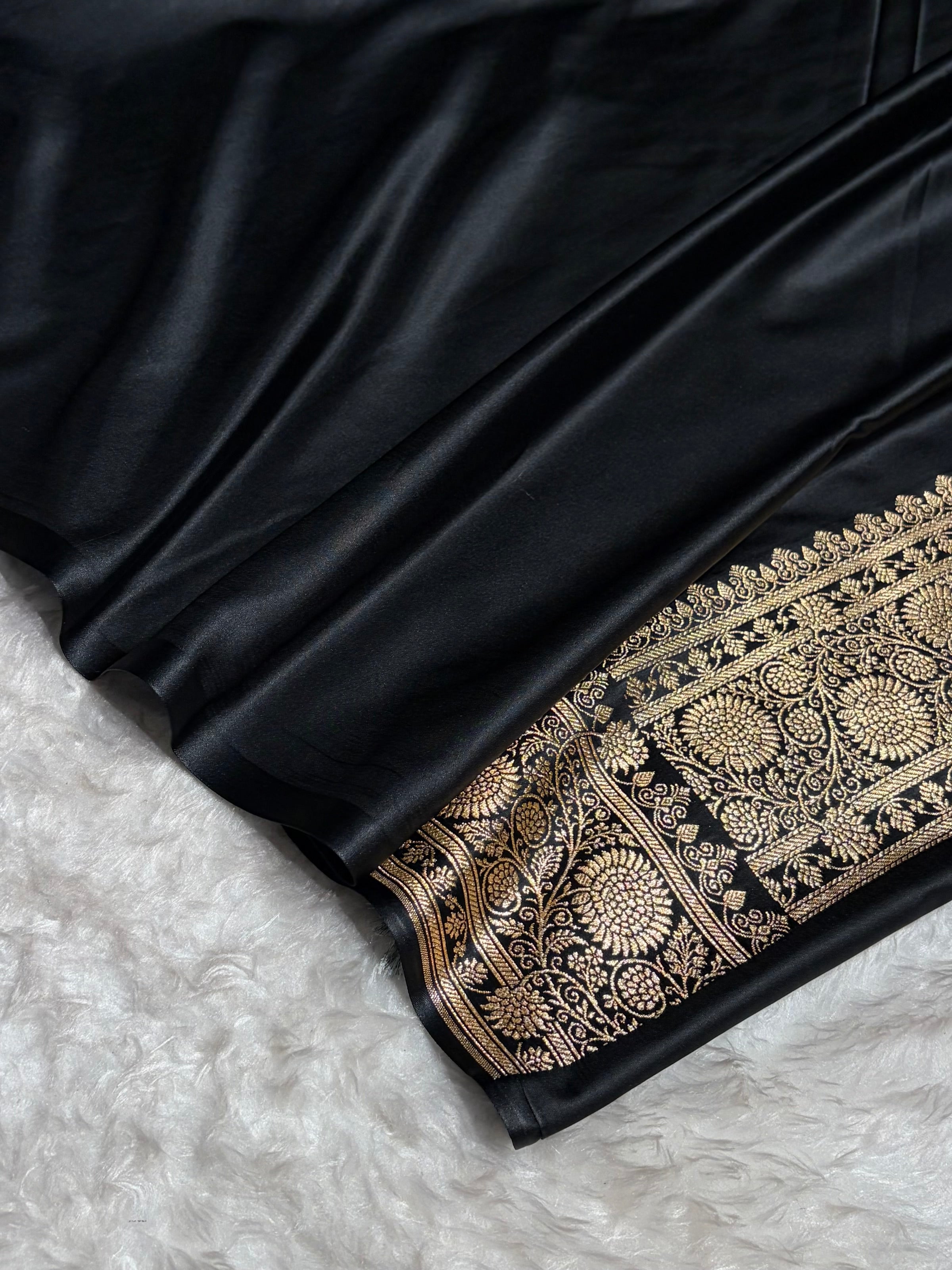 Banarasi Satin Katan Saree in Black Shades SK82