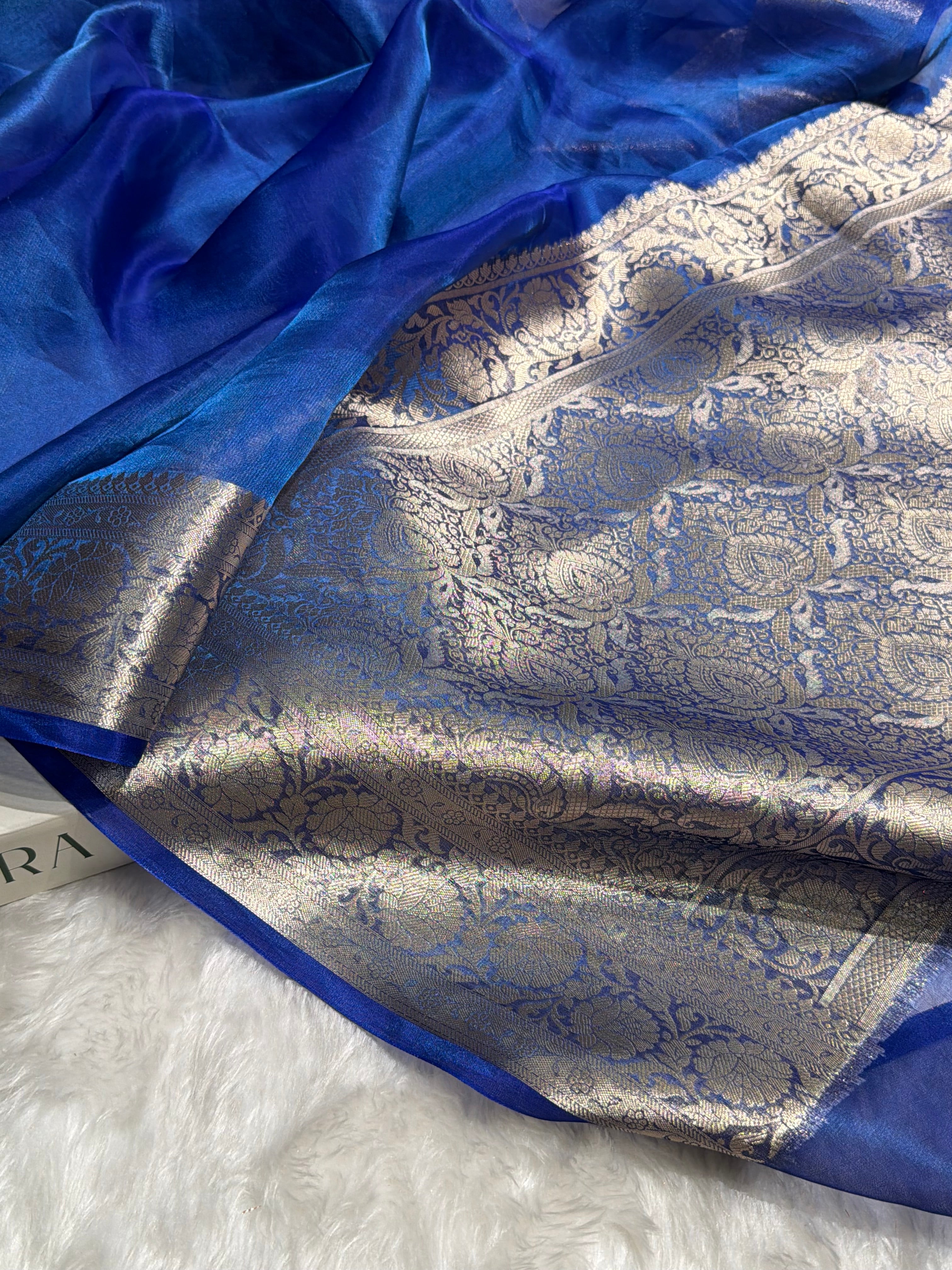 Royal Blue Shades Pure Tissue Silk Saree with Brocade Blouse PT-18