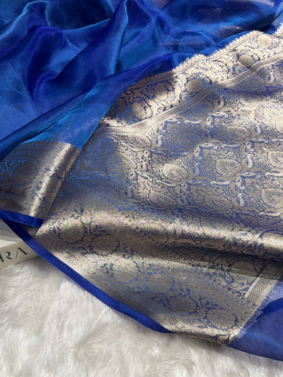 Royal Blue Shades Pure Tissue Silk Saree with Brocade Blouse PT-18