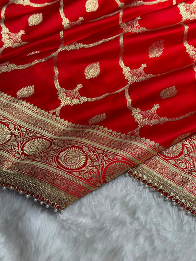 Red Mashru Silk in Jaal Pattern With Gotta Patti Work SKGP15