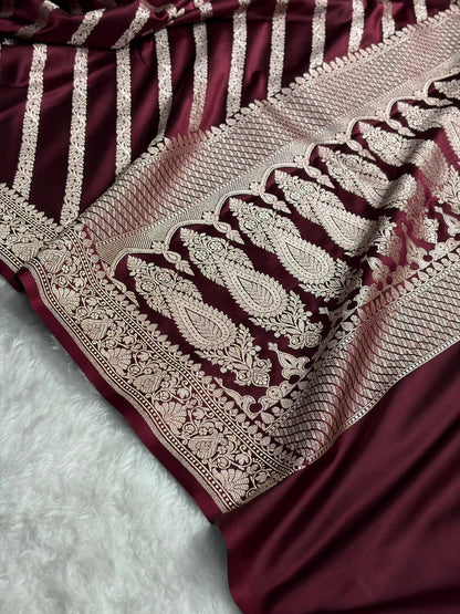 Banarasi Chocolate Shades With Floral Border Mashru Silk Saree MSM-98