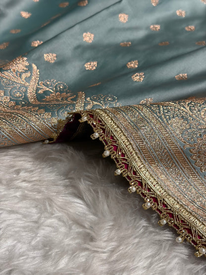 Turquoise Banarasi Satin Katan Silk Saree with gotta Patti SKGP08