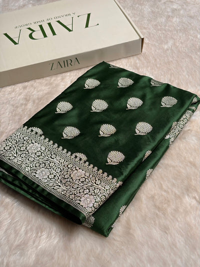 Bottle Green Tree Boota Minakari Mashru Silk Saree MCS19