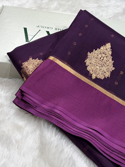 Pure Banarasi Organza Purple Wine Shades With Floral Banarasi Silk Saree PO-29