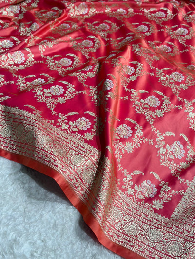 Banarasi Satin Katan Saree With Minakari Jaal Pattern in Gajiri Shades SK126