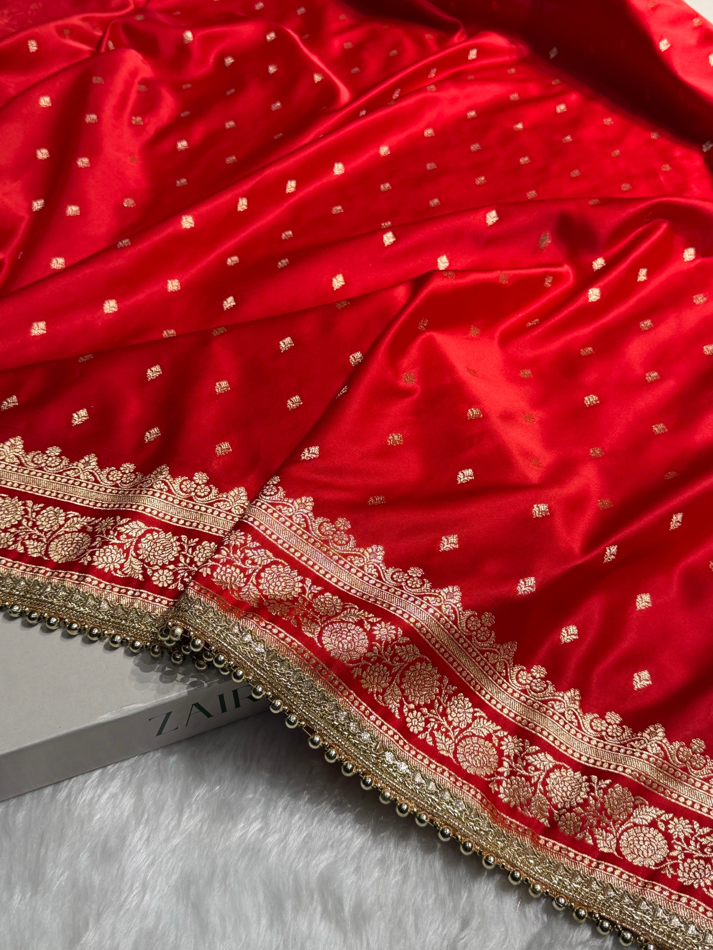 Red Booti Pattern With Gotta Patti Satin Katan Silk Saree SKGP51