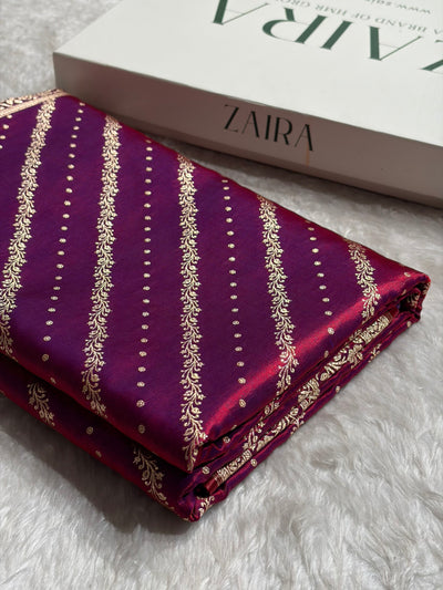 Banarasi Magentic Red Shades Cross Pattern Banarasi Satin Silk Saree SS61