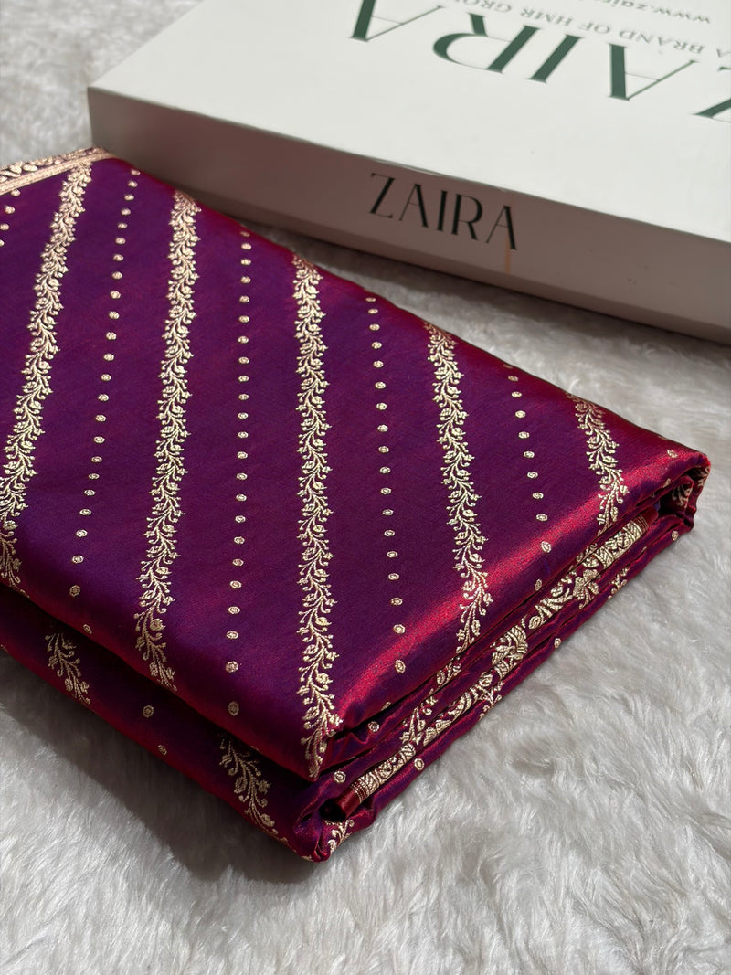 Banarasi Magentic Red Shades Cross Pattern Banarasi Satin Silk Saree SS61