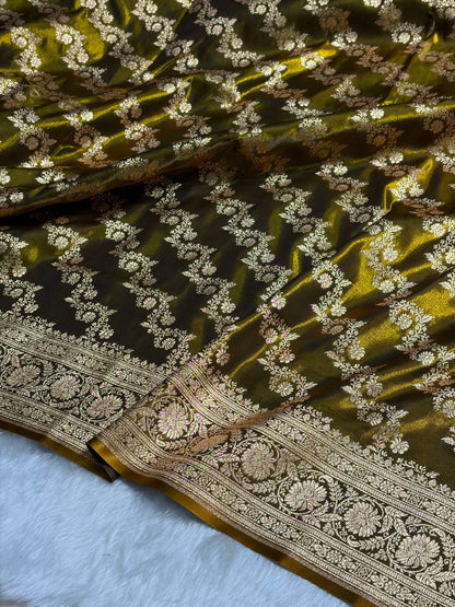 Mehendi Shades Banarasi Satin Silk Saree SS32