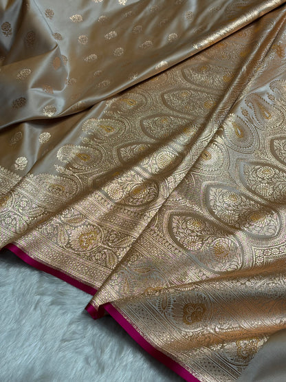 Floral boota Satin katan Silk Saree In Tusser Shades SK12