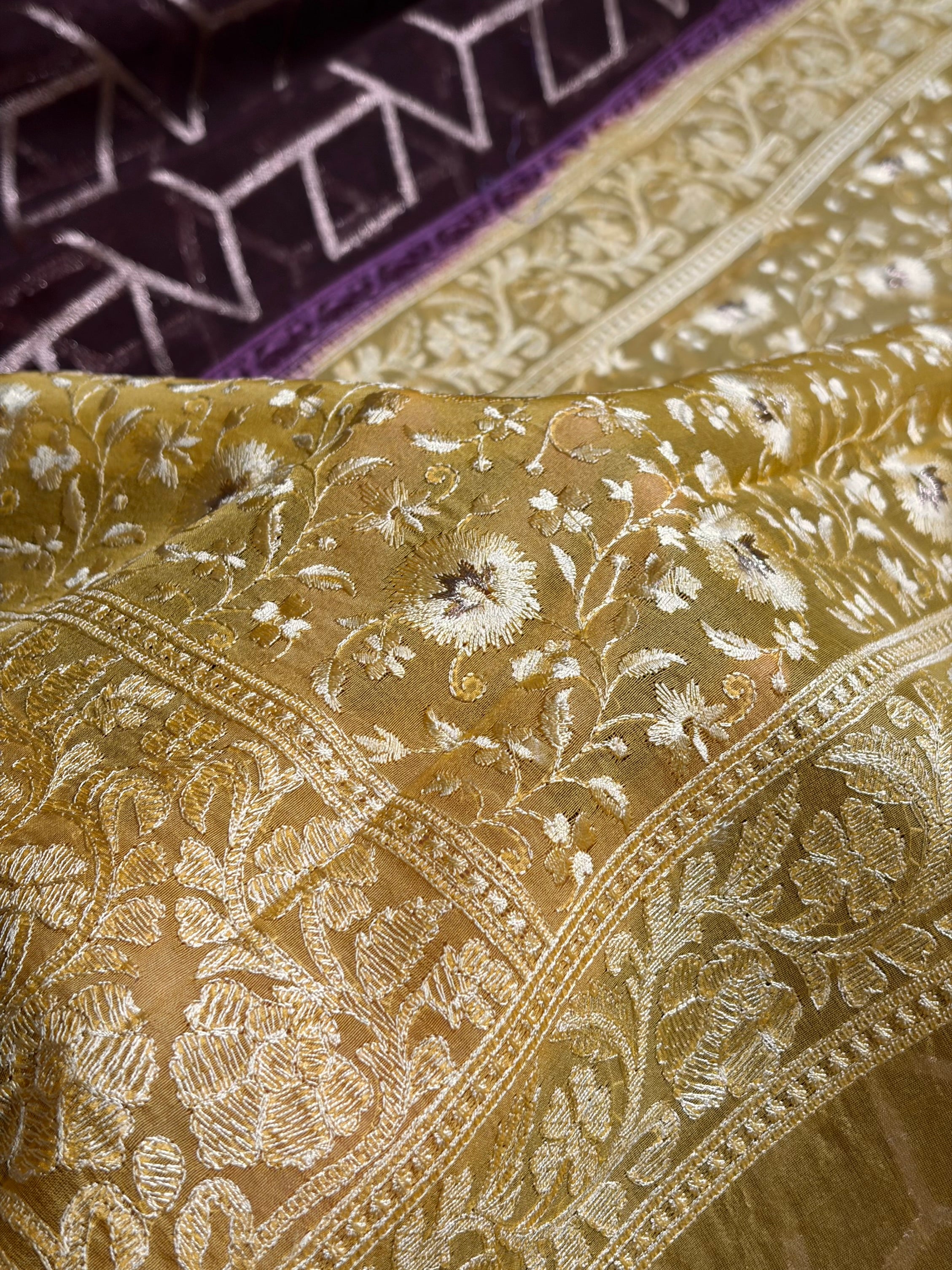 Banarasi Pure Organza Contrast Chocolate With Yellow Shades Banarasi Silk Saree PO-43