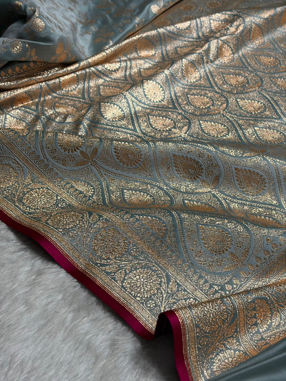 Turquoise Cross Satin Katan Silk Saree SK17