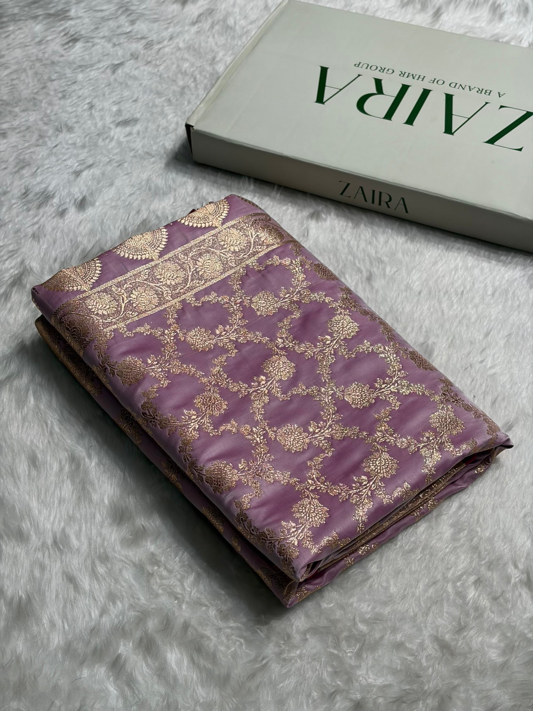 Lavender Jaal Pattern Satin Katan Silk Saree SK25