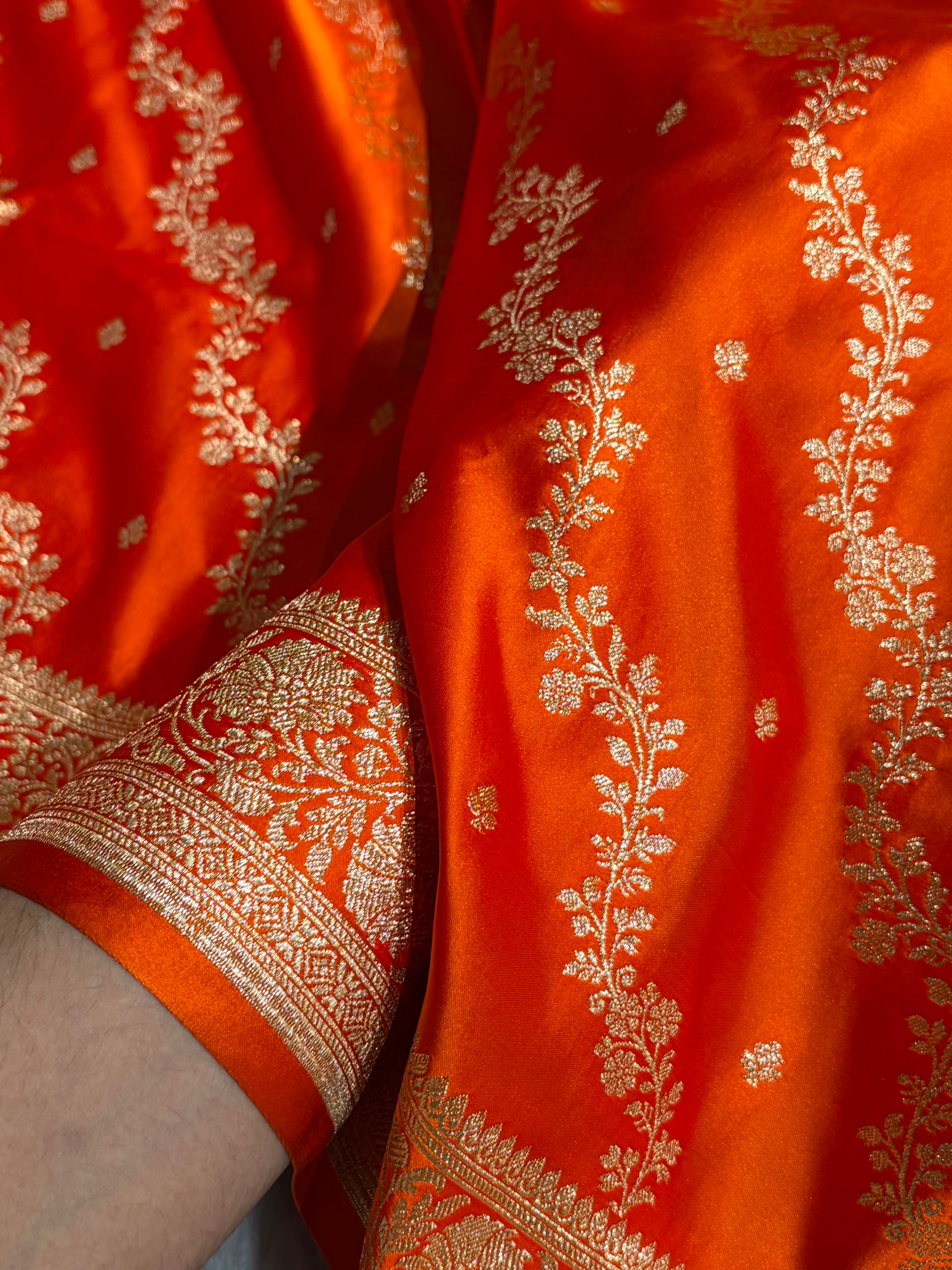 Banarasi Satin Katan Saree With Boota in Fanta Orange Shades SK108