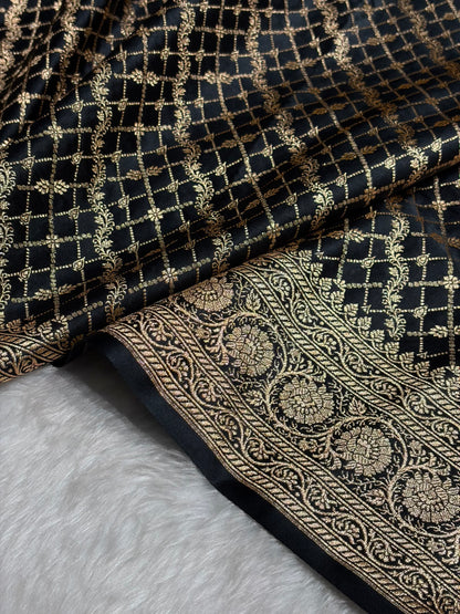 Black Banarasi Brocade Soft Katan Silk Saree SKB-01