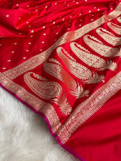 Premium Banarasi Satin Katan Saree in Red Shades SK90