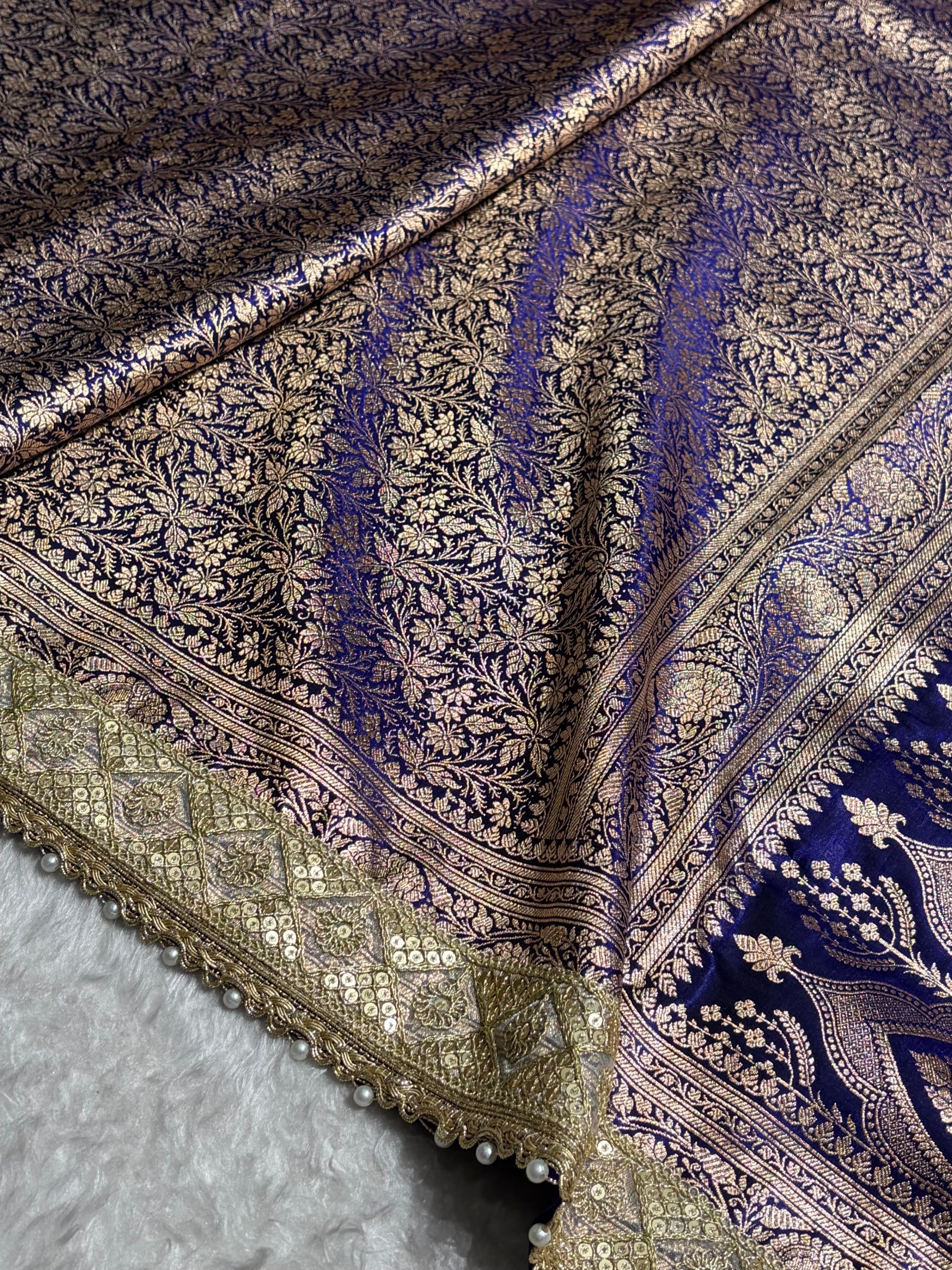 Royal Blue Shades Brocket With Gotta Patti Satin Silk Saree Banarasi Saree Shades SSGP30