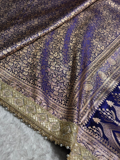 Royal Blue Shades Brocket With Gotta Patti Satin Silk Saree Banarasi Saree Shades SSGP30