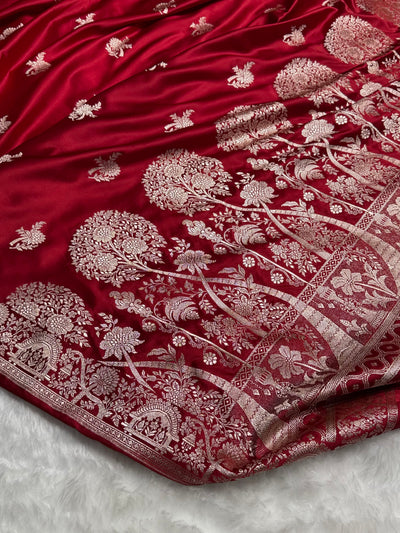 Banarasi Maroon Shades Floral Mashru Silk Saree MCS86