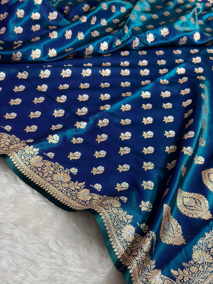 Banarasi Satin Silk Meena Boota in Peacock Shades SS38