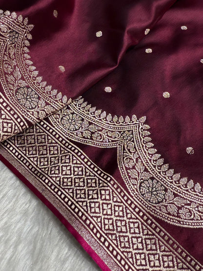Garnet Shades Scallop Motif Booti Mashru Silk Saree MSM-56