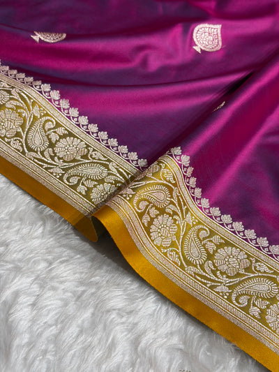 Contrast Wine / Mustard Shades Banarasi Booti Pattern Mashru Silk Saree MSM-140
