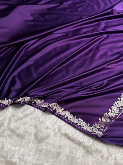 Banarasi Purple With Floral Border Plain Mashru Silk Saree MS80