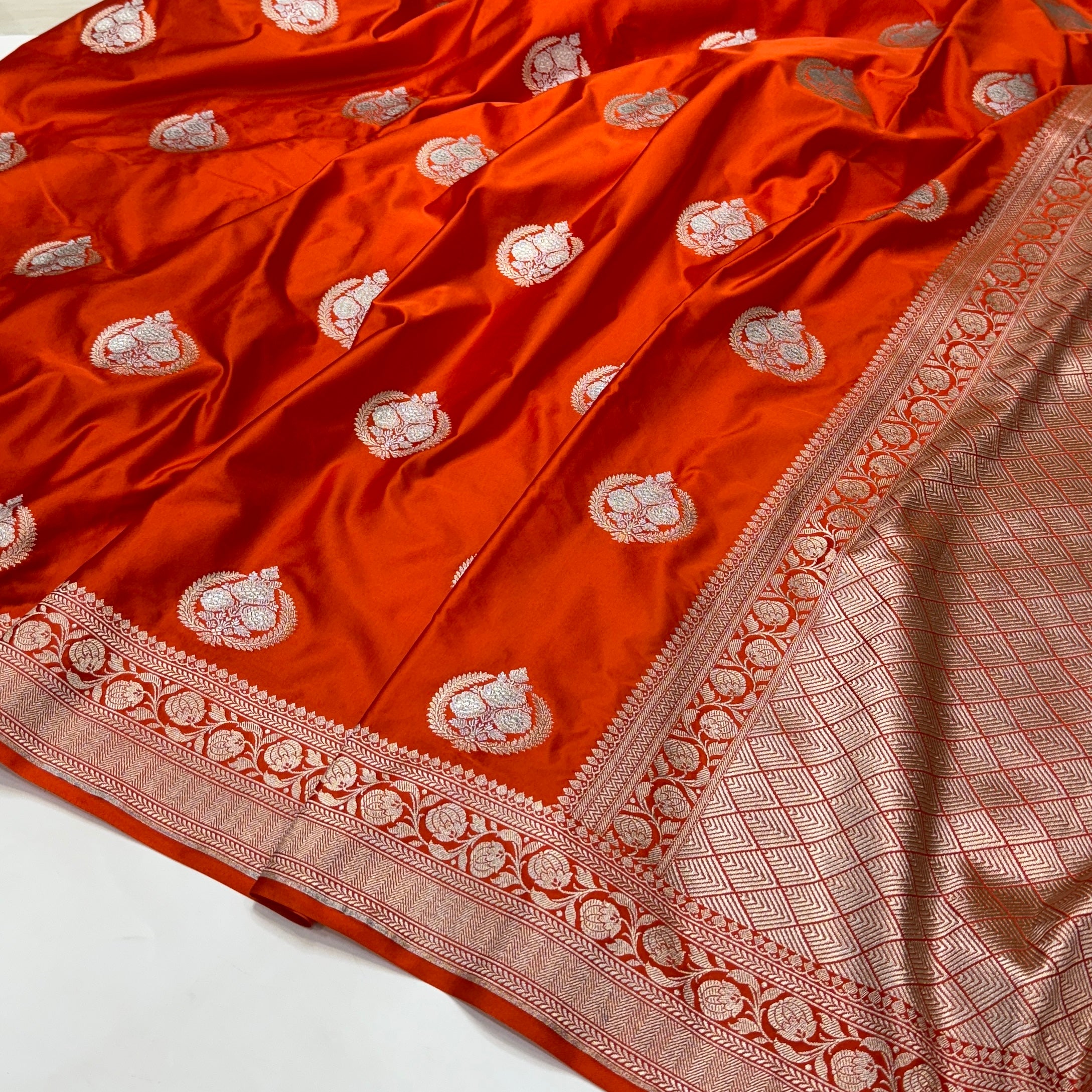 Orange Minakari Boota Mashru Silk Saree