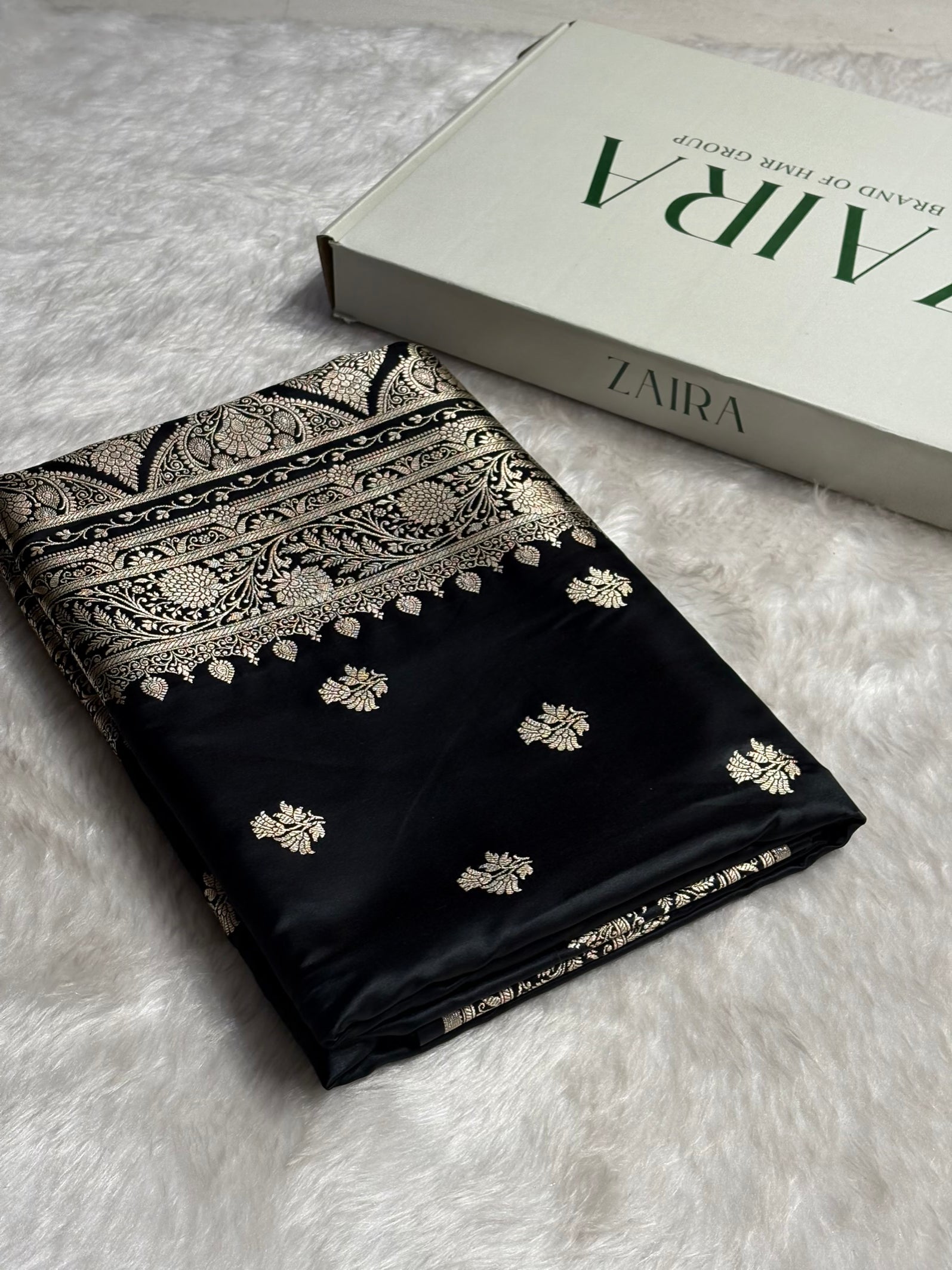 Black Shades Floral Boota Satin Katan Silk saree SK32