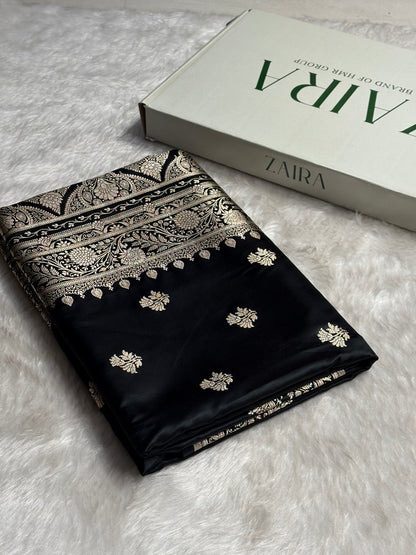 Black Shades Floral Boota Satin Katan Silk saree SK32