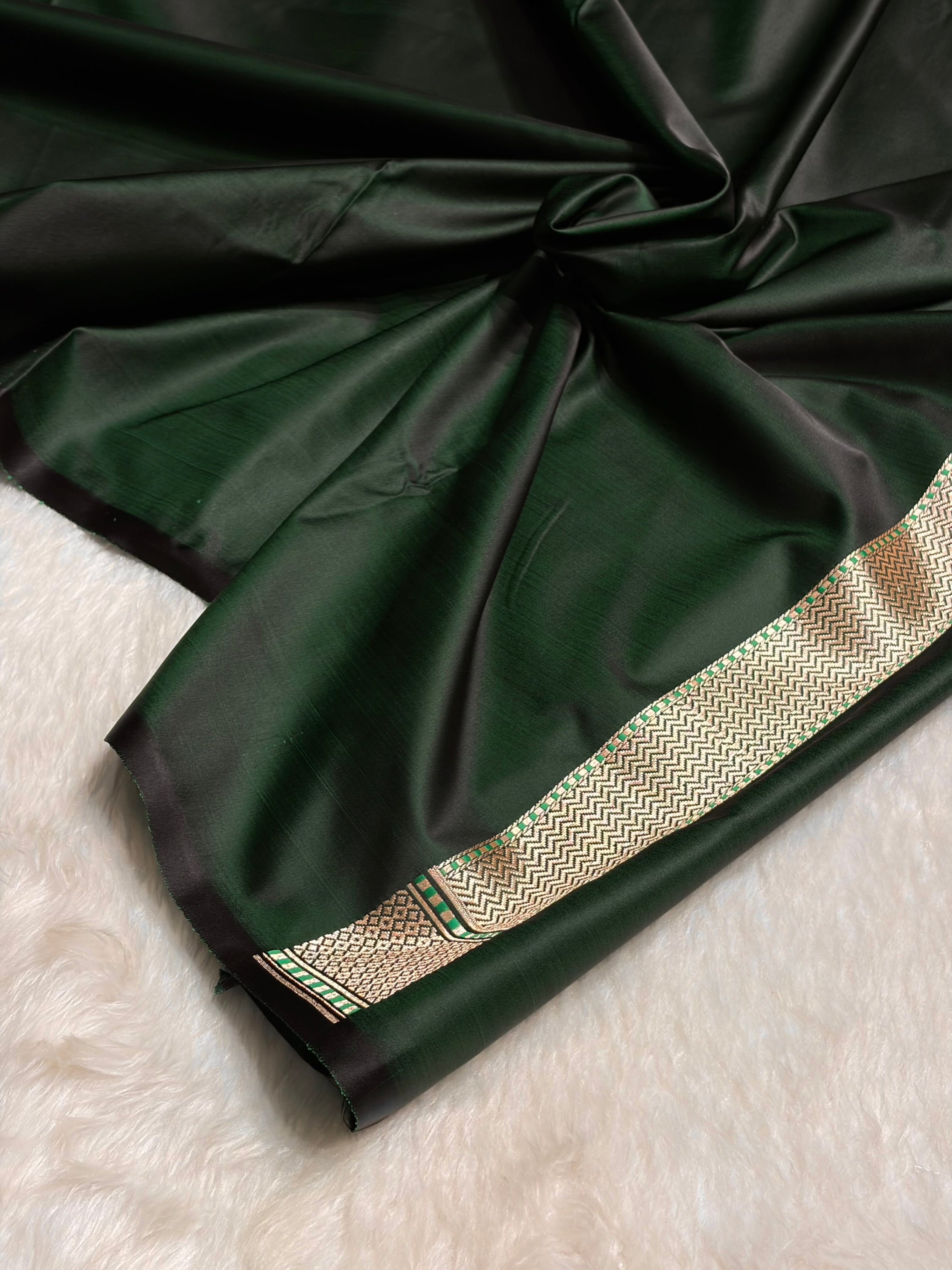 Plain Mashru with Dark Bottle Green Shades MSM-51