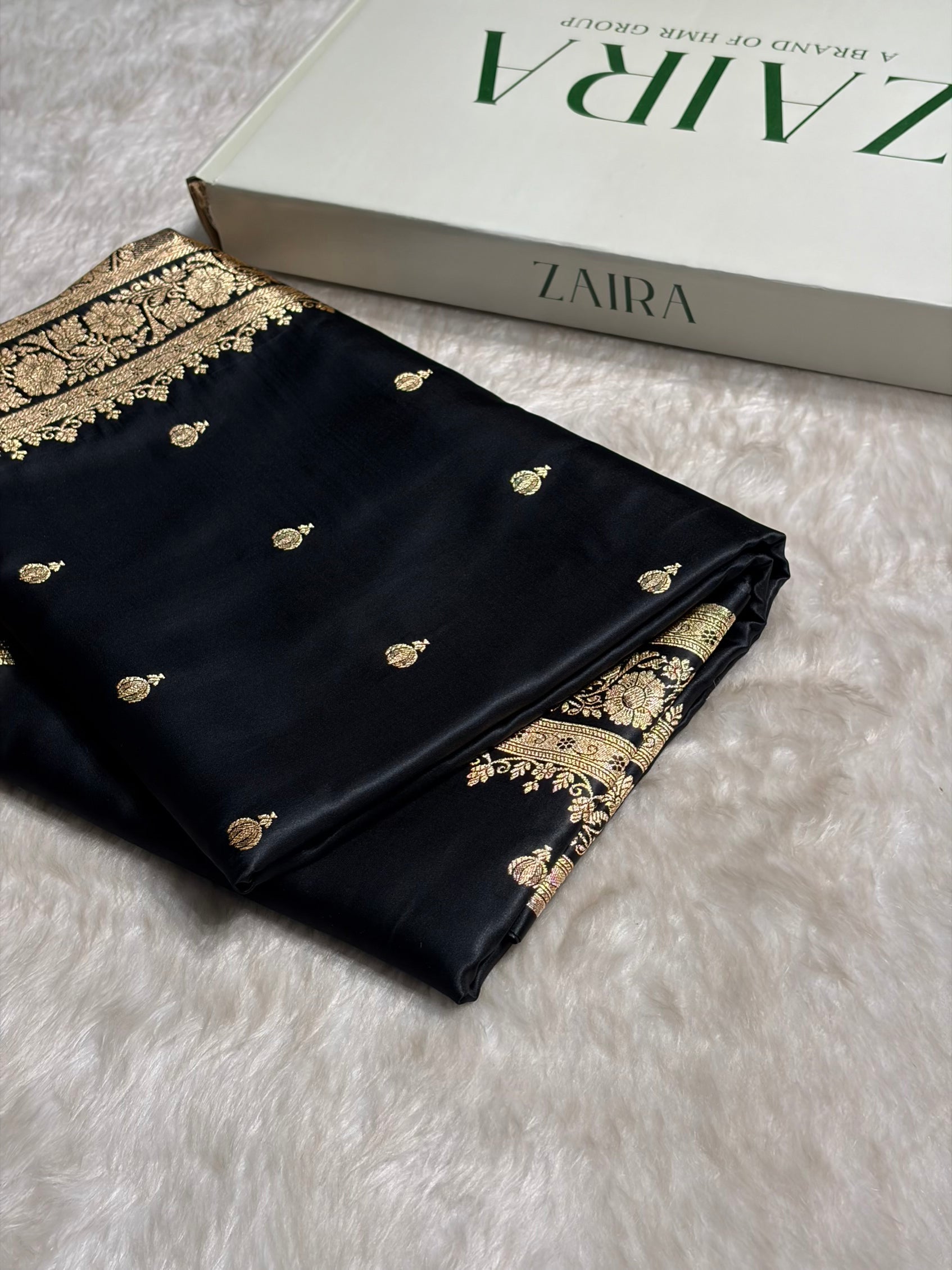 Black Booti Pattern Satin Katan Silk Saree SK66