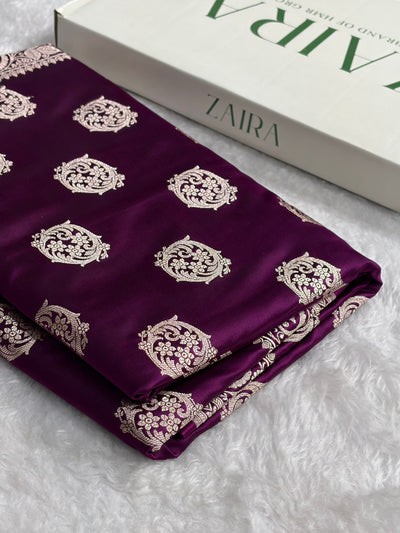 Banarasi Wine Shades Banarasi Boota Pattern Floral Mashru Silk Saree MSM-104