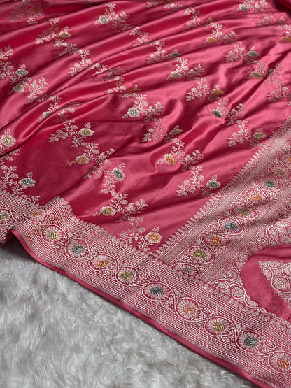 Baby Pink Minakari Banarasi Cross Mashru Silk Saree MS01