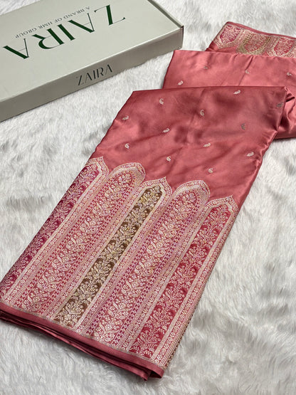 Skirt Border Dusty Peach Minakari Mashru Silk Saree MS13