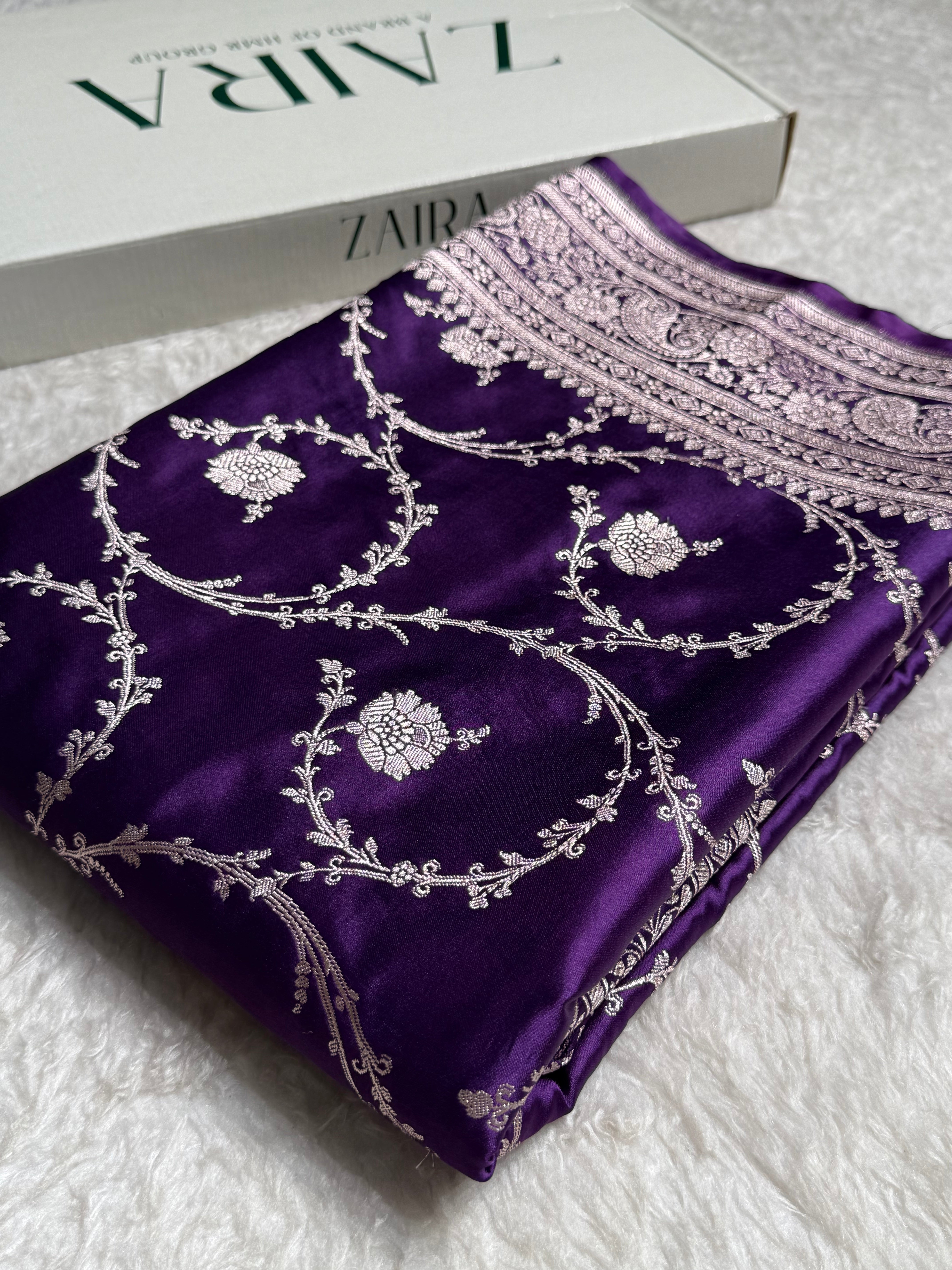 Banarasi Purple Mashru Silk Saree Jaal