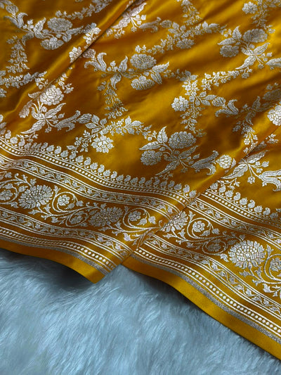 Mustard Shades Banarasi With Floral Jaal Pattern Mashru Silk Saree MSM-130