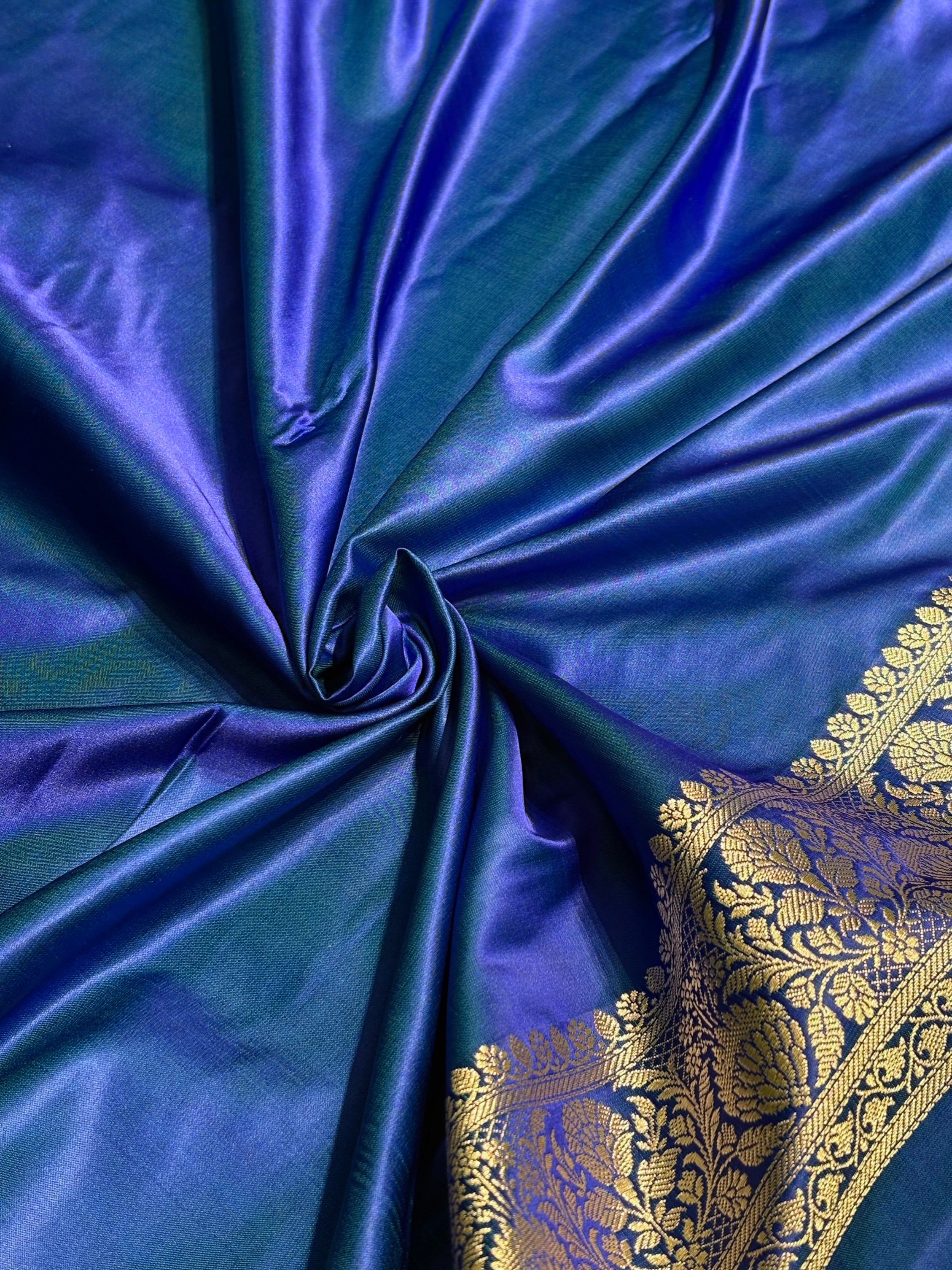 Royal Blue Shades Floral Booti Mashru Silk Saree MSM-69