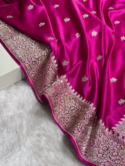 Wine With Swarovski Work Booti Mashru Silk Saree BMCS40