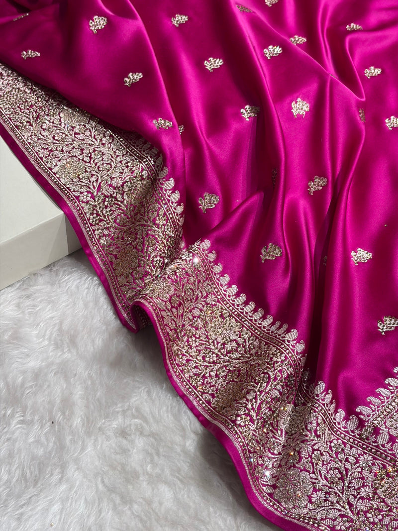 Wine With Swarovski Work Booti Mashru Silk Saree BMS40