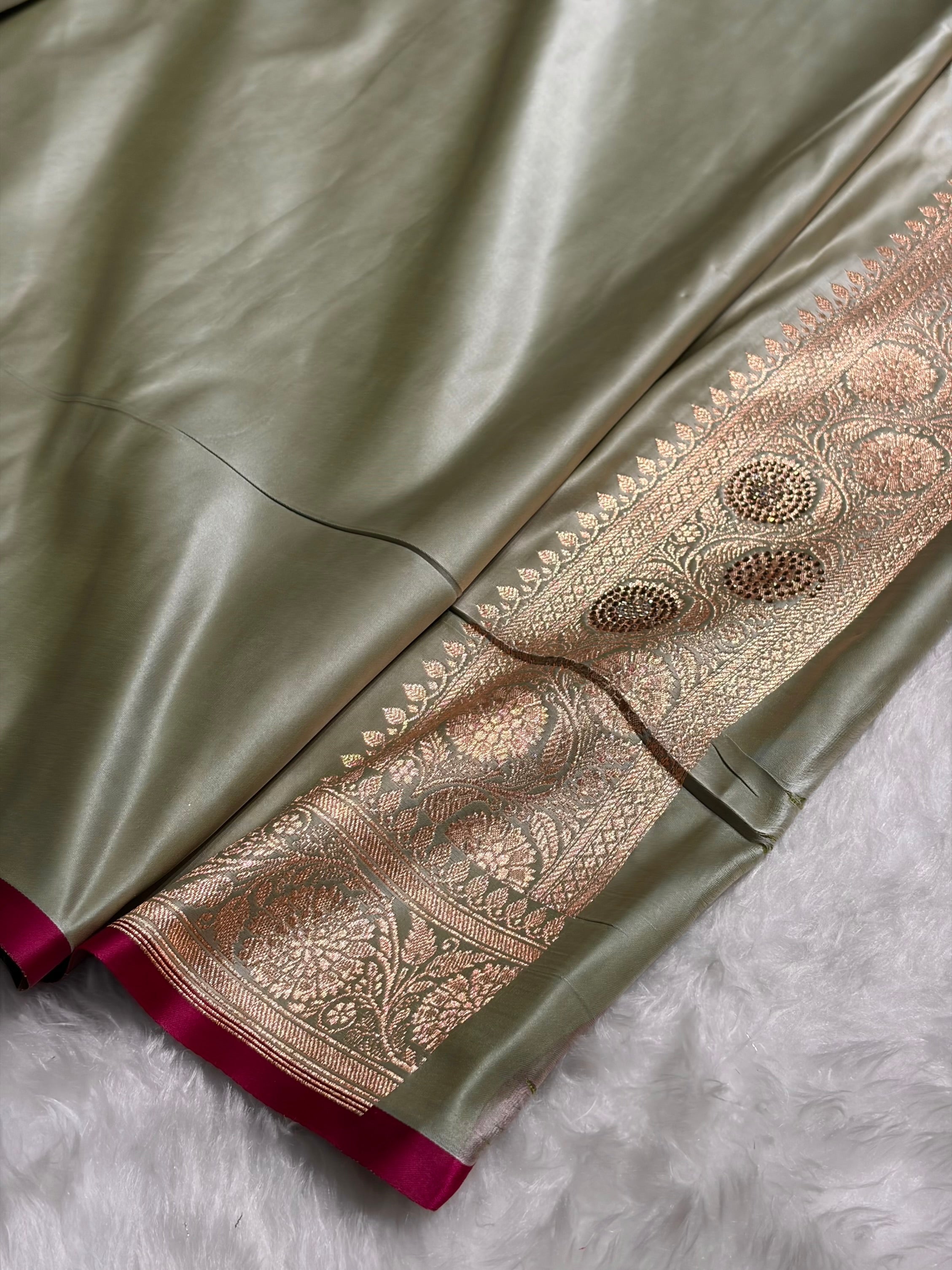 Pista Shades Cross With Swarovski Work Satin Katan Silk Saree BSK17