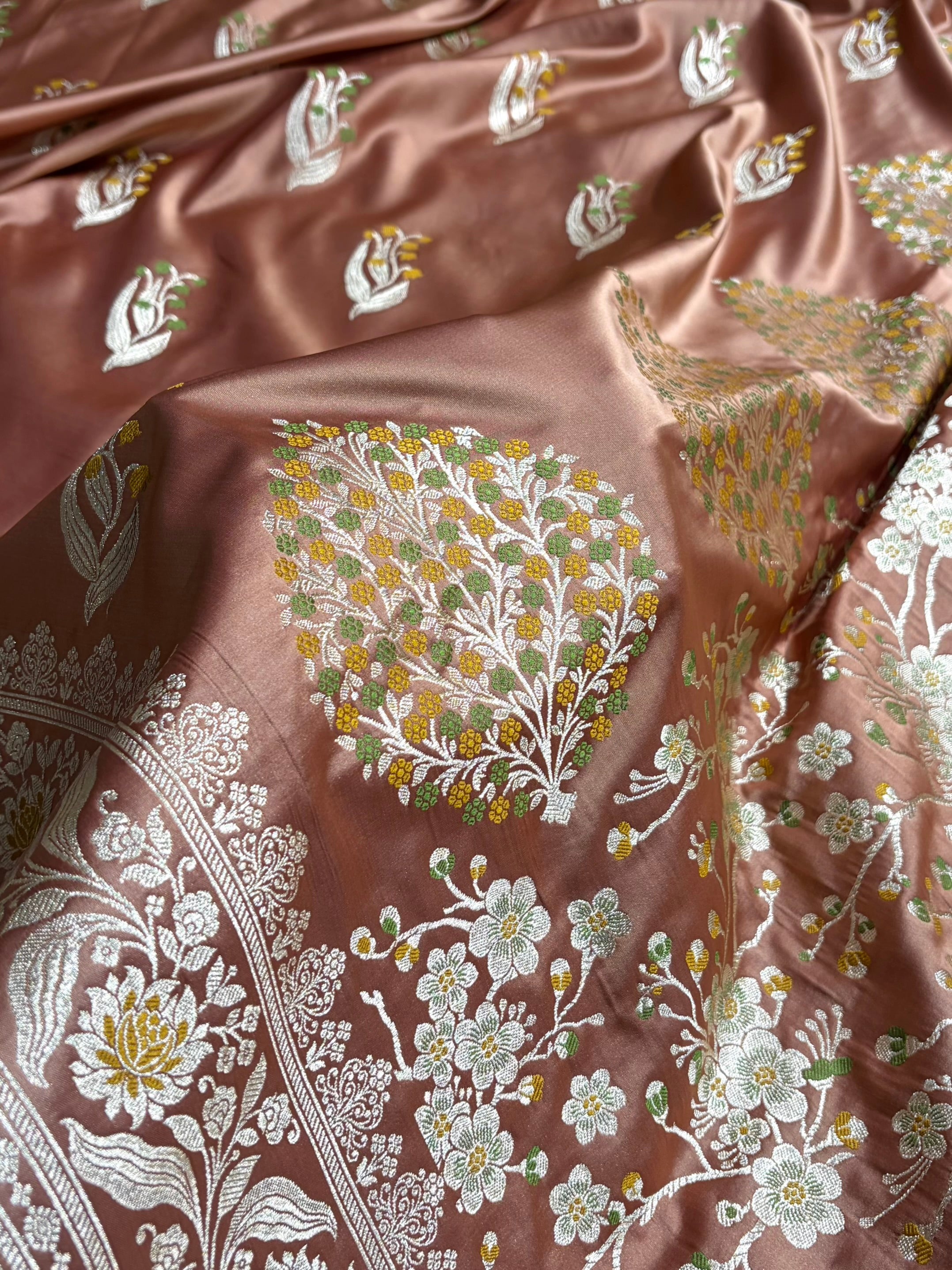 Copper Shades Banarasi Boota Pattern Minakari Floral Mashru Silk Saree MSM-121