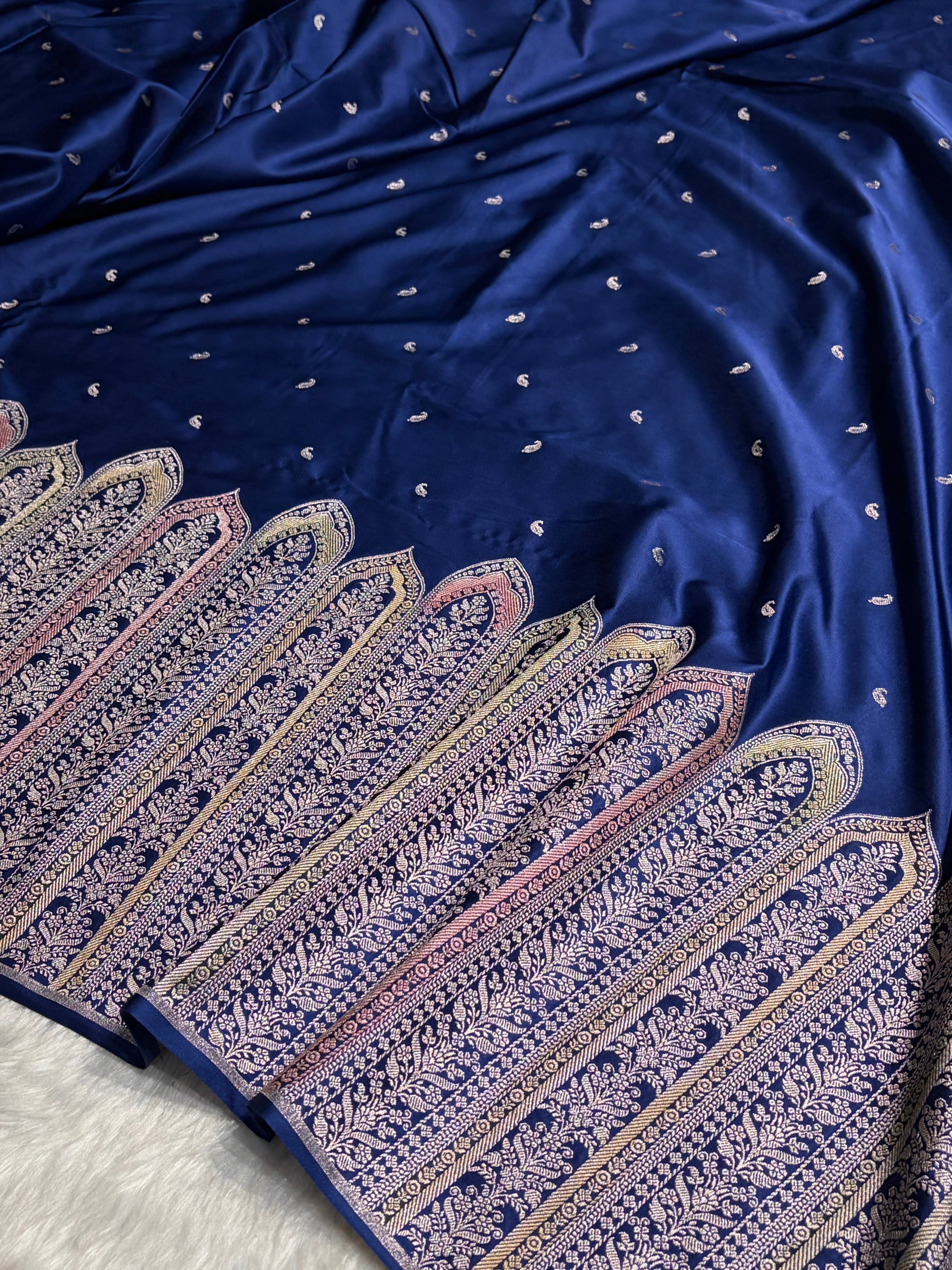 Skirt Border Royal Blue Minakari Mashru Silk Saree MS13