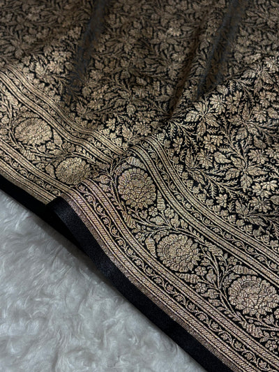 Black Shades Brocket Satin Silk Saree Banarasi Saree Shades SS30