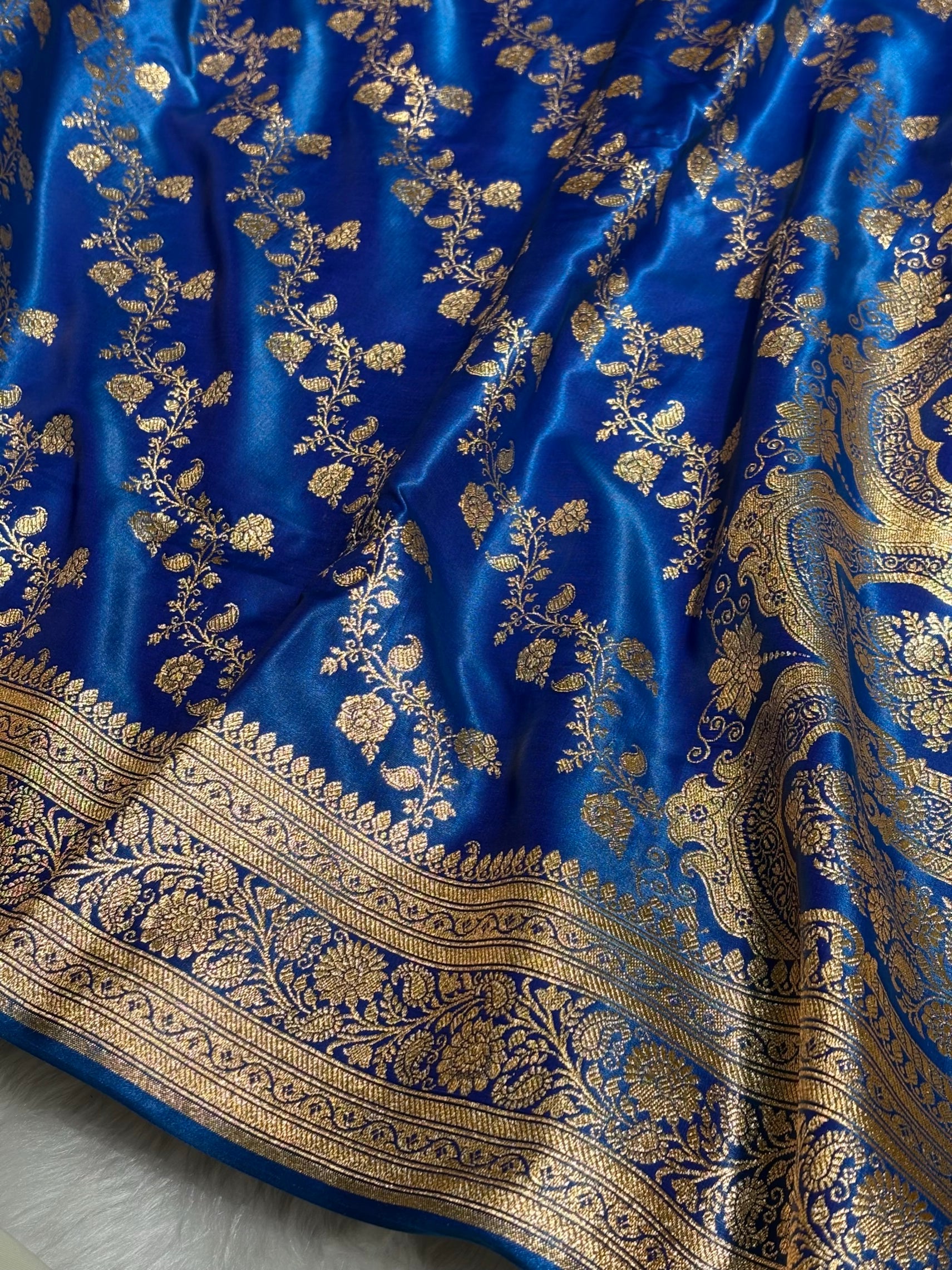 Royal Blue Shades Banarasi  Cross Jaal Satin Silk Saree SS11